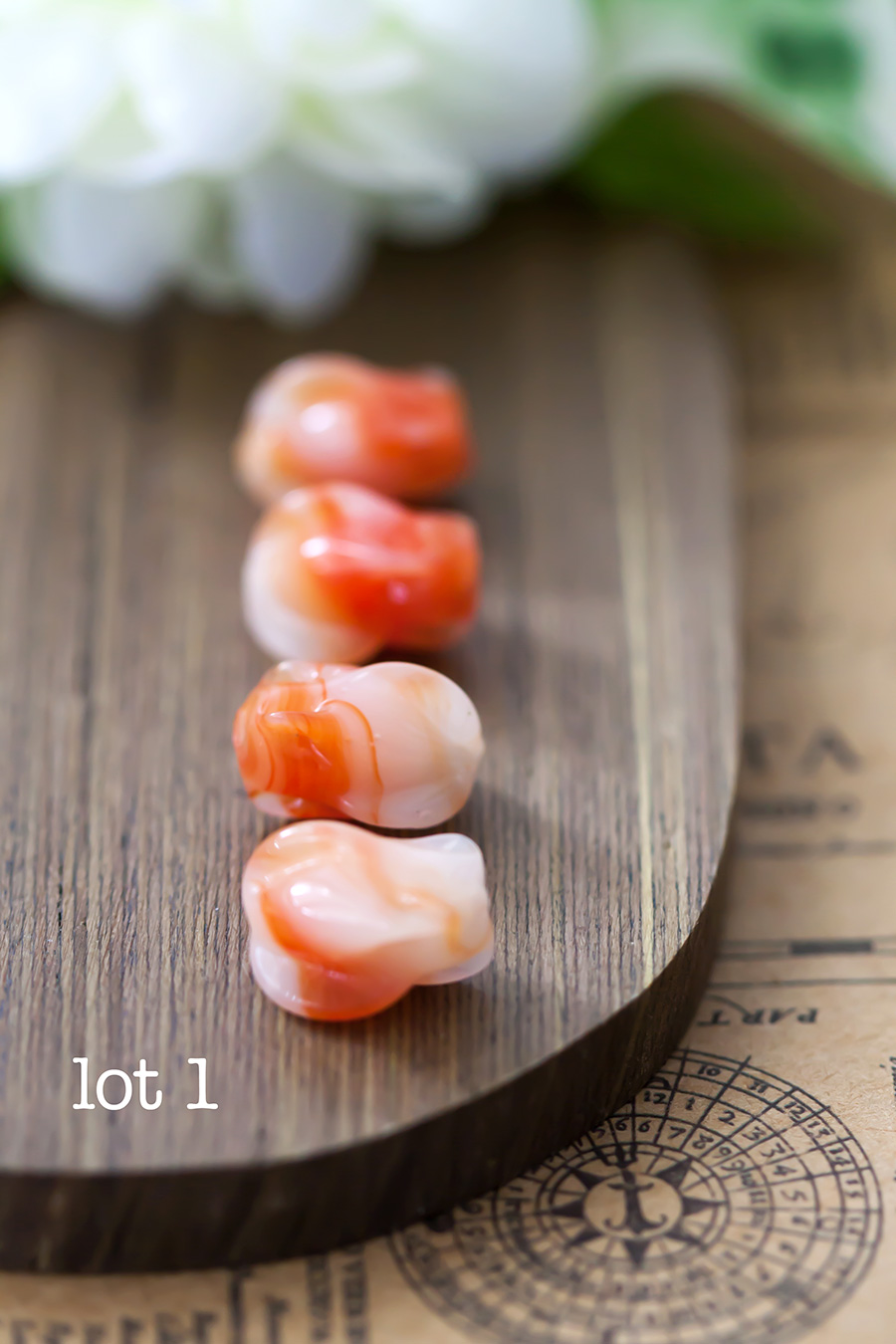 Vintage Faux Carnelian Lampwork Pinched Glass Beads